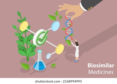 3D Isometric Flat Vector Conceptual Illustration of Biosimilar Medicines, Bio-Pharma Industry