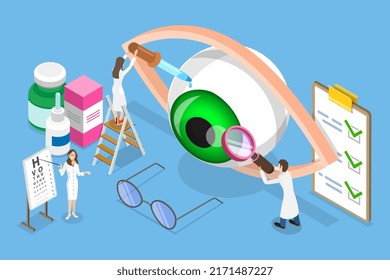 Ilustración conceptual del cuidado ocular, medicina oftalmológica, examen óptico de la visión