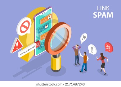 3D Isometric Flat Vector Conceptual Illustration of Link Spam, Cyber Securiy Threats