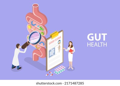 3D Isometric Flat Vector Conceptual Illustration of Gut Health, Digestive Stomach Organisms for Healthy Life