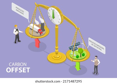 3D Isometric Flat Vector Conceptual Illustration of Carbon Offset, Net Zero Emissions