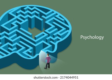 3D Isometric Flat Vector Conceptual Illustration of Psychology Maze, Brain Puzzle