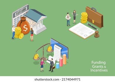 3D Isometric Flat Vector Conceptual Illustration of Funding, Grants And Incentives, Government Finance