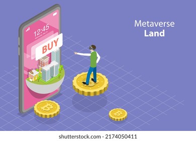 3D Isometric Flat Vector Conceptual Illustration of Metaverse Property, Buying Virtual Real Estate