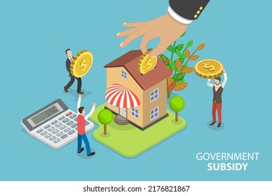 3D Isometric Flat Vector Conceptual Illustration Of Government Subsidy, Financial Support From Federal Budget