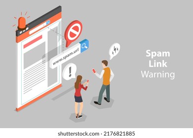 3D Isometric Flat Vector Conceptual Illustration Of Spam Link Warning, Suspicious And Dangerous Hyperlink