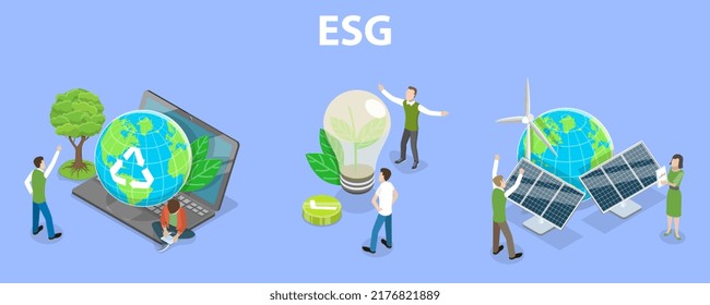 3D Isometric Flat Vector Conceptual Illustration of ESG, Sustainable and Ethical Business