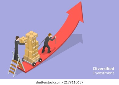 3D Isometric Flat Vector Conceptual Illustration of Diversified Investment, Asset Allocation and Rebalance