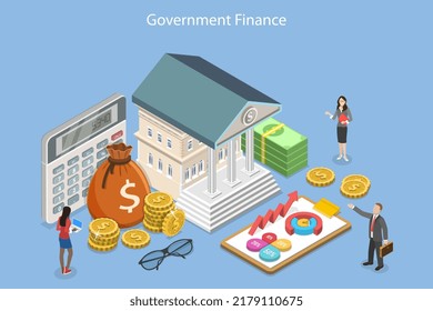 3D Isometric Flat Vector Conceptual Illustration of Government Finance, National Public Building