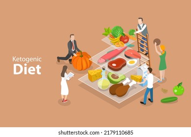 3D Isometric Flat Vector Conceptual Illustration Of Ketogenic Diet, Healthy Nutrition Pyramid