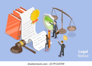 3D Isometric Flat Vector Conceptual Ilustración del proceso de notificación legal, verificación de acuerdos y firma