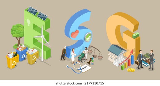 3D Isometric Flat Vector Conceptual Illustration of ESG as Environmental, Social and Governance, Corporate Sustainability Performance