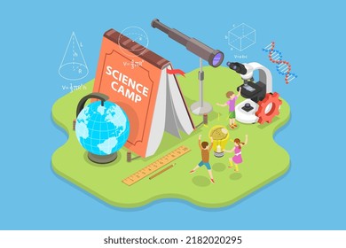 3D Isometric Flat Vector Conceptual Illustration of Science Camp, STEM Education and Engineering for Kids