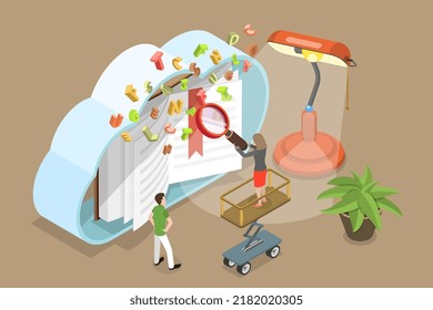 3D Isometric Flat Vector Conceptual Illustration of Online Vocabulary, Digital Knowledge and Education
