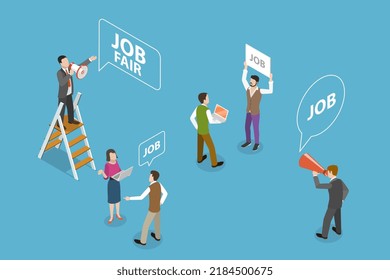 3D Isometric Flat Vector Conceptual Illustration of Job Fair, Talents Search