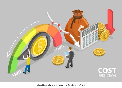 3D Isometric Flat Vector Conceptual Illustration of Cost Reduction, Financial Management