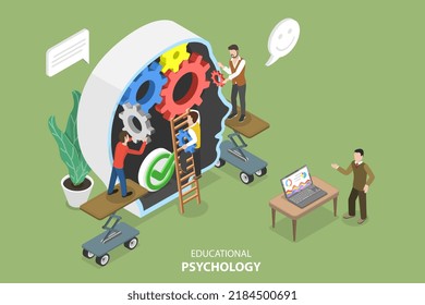 3D Isometric Flat Vector Conceptual Illustration of Educational Psychology, Intelligence and Knowledge Development