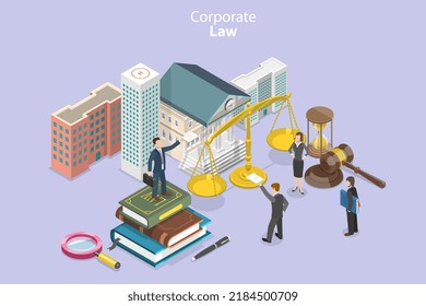 3D Isometric Flat Vector Conceptual Illustration of Corporate Law, Corporate Compliance Rules