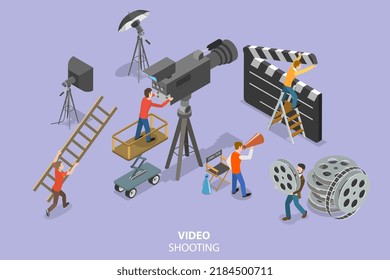 3D Isometric Flat Vector Conceptual Illustration of Video Shooting, Professional Film Recording