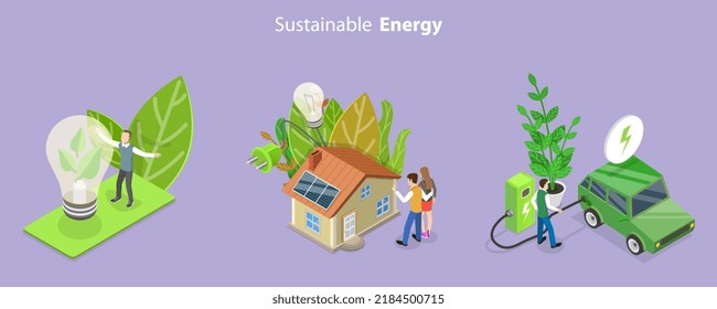3D Isometric Flat Vector Conceptual Illustration of Sustainable and Renewable Energy, Innovative Green Technologies