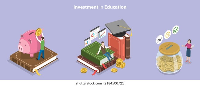 3D Isometric Flat Vector Conceptual Illustration of Investment In Education, Student Loans and Scholarships