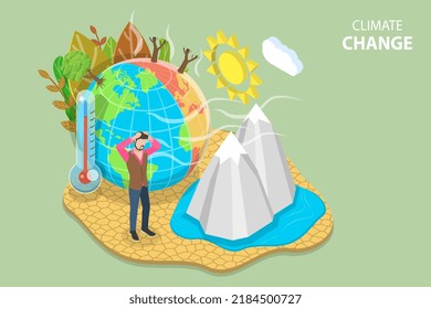 3D Isometric Flat Vector Conceptual Illustration of Climate Change, Air Pollution and Sea Level Rise