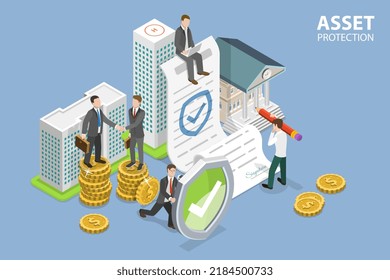 3D Isometric Flat Vector Conceptual Illustration of Asset Protection, Financial Insurance