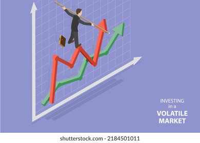 3D Isometric Flat Vector Conceptual Illustration of Investing In A Volatile Market, Stock Market and Investment Risks