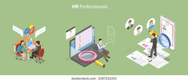 3D Isometric Flat Vector Conceptual Illustration Of HR Professionals, Recruiting Agency Or Headhunting Company