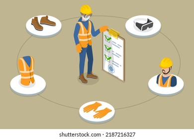 3D Isometric Flat Vector Conceptual Illustration of Occupational Safety, Safe Workplace and Injury Prevention