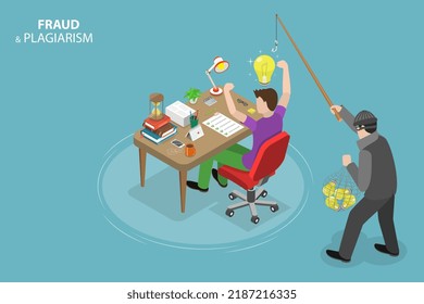 3D Isometric Flat Vector Conceptual Illustration of Fraud And Plagiarism, Copying or Stealing Ideas
