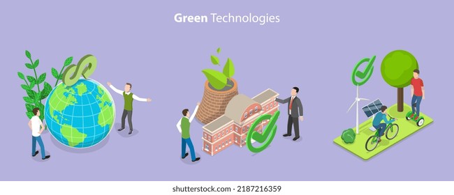 Isometric Flat Vector 3D Ilustración conceptual de tecnologías verdes, reciclado y sostenibilidad ambiental