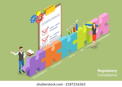 3D Isometric Flat Vector Conceptual Illustration of Regulatory Compliance, Relevant Laws and Policies