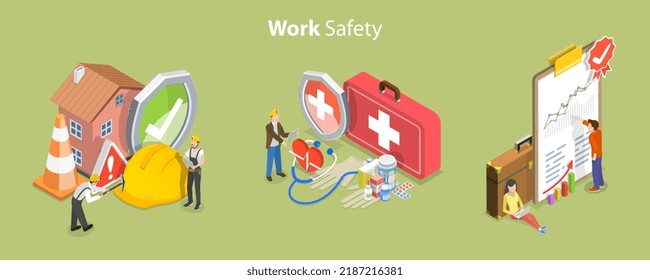 3D Isometric Flat Vector Conceptual Illustration of Safety Work, HSE - Health Safety Environment