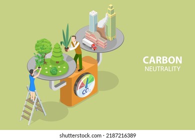 3D Isometric Flat Vector Conceptual Illustration of Carbon Neutrality, Net Zero or CO2 Neutral