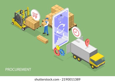 3D Isometric Flat Vector Conceptual Illustration of Effective Procurement Process, Good or Service Management and Deliver