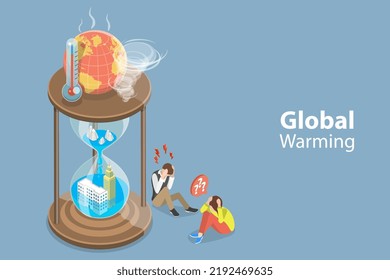 3D Isometric Flat Vector Conceptual Illustration of Global Warming, Air Pollution and Climate Change