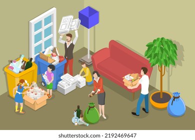 3D Isometric Flat Vector Conceptual Illustration of Garbage Recycling, Environmental Protection