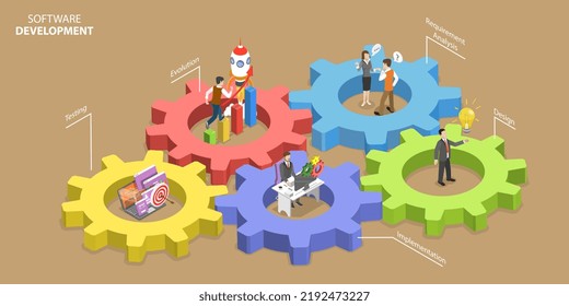 3D Isometric Flat Vector Conceptual Illustration of Software Development, Application Development Life Cycle