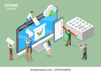 3D Isometric Flat Vector Conceptual Illustration of Voting Online, E-voting and Election Internet System