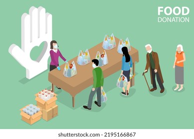 3D Isometric Flat Vector Conceptual Illustration of Food Donation, Charity and Volunteering