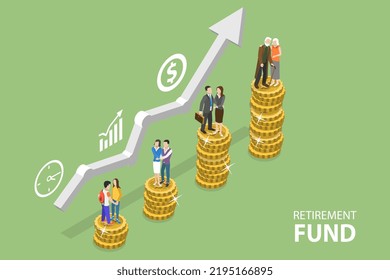 3D Isometric Flat Vector Conceptual Illustration of Retirement Fund, Seniors Money Savings Plan