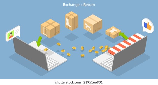 3D Isometric Flat Vector Conceptual Illustration of Exchange And Return, Refunding Policy