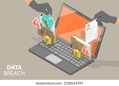 3D Isometric Flat Vector Conceptual Illustration of Data Breach, Stealing Data or Cyber Crime