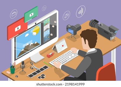 3D Isometric Flat Vector Conceptual Illustration of Photo Editing Software, Multimedia Production