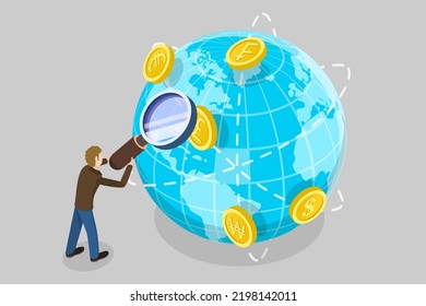 3D Isometric Flat Vector Conceptual Illustration of Global Money Exchange, Foreign Currency Trading
