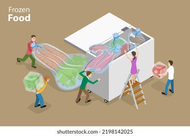 3D Isometric Flat Vector Conceptual Illustration of Frozen Food, Chilled Products