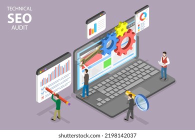 3D Isometric Flat Vector Conceptual Illustration Of Technical SEO Audit, Search Engine Optimization