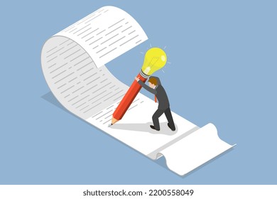 3D Isometric Flat Vector Conceptual Illustration of Talented Writer, Blog Articles Creation