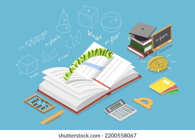 3D Isometric Flat Vector Conceptual Illustration of Mathematics, School and Education